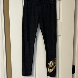 Nike Girls Dark Gray Leggings with Gold Swoosh (sz M)